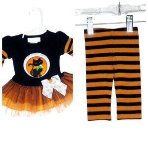 Bonnie Jean Outfit Baby Size 0-3 Months Black Orange Striped Cat Embroidered